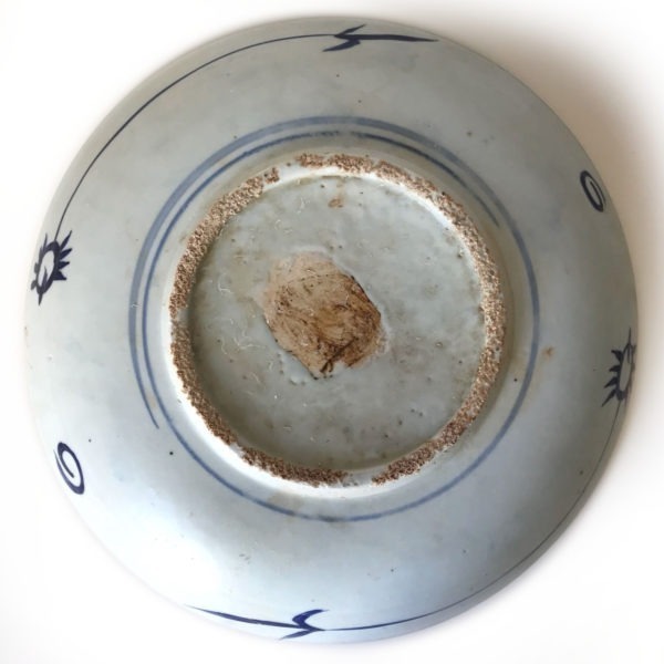 Grand plat porcelaine Ming (bleu et blanc), phénix et des 3 amis, 38 cm – Image 3