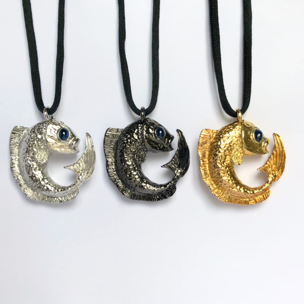 Collier pendentif poisson argent et saphir – Image 2